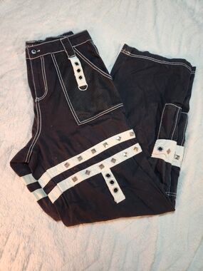 Tripp NYC Hot Topic Black & White Grommet Suspender Chain Skater Pants (0128)
